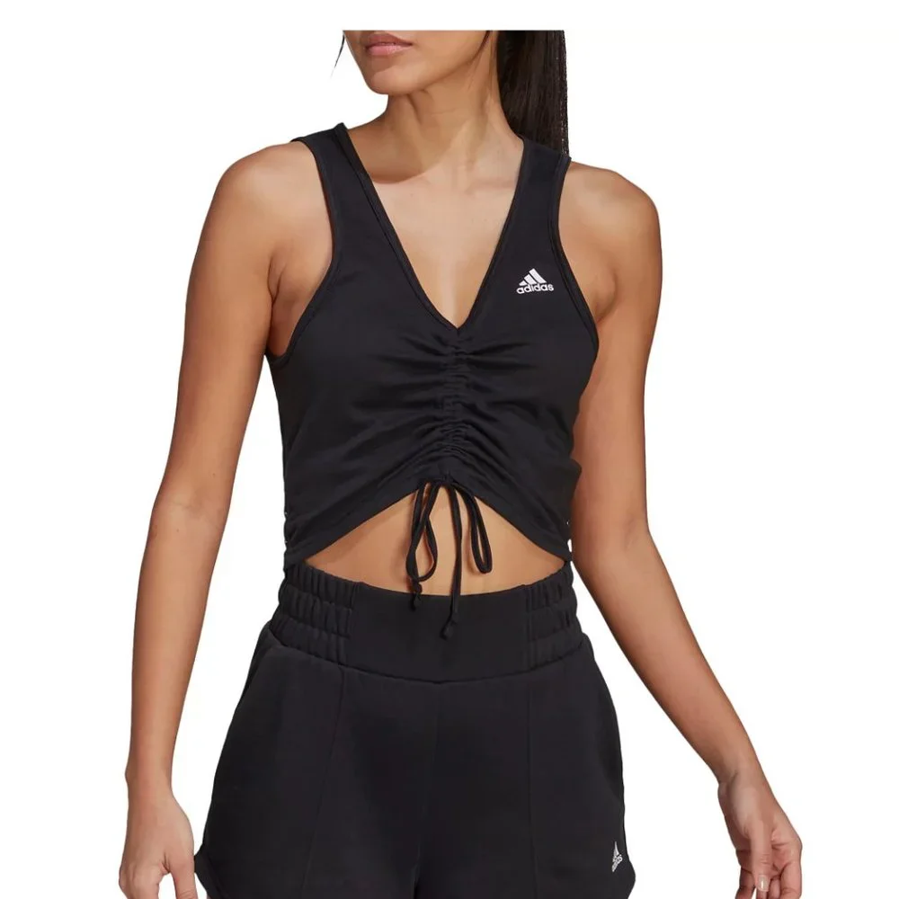 adidas Women's Hyperglam AEROREADY Cropped Tank Top Black Small - Picture 1 of 5